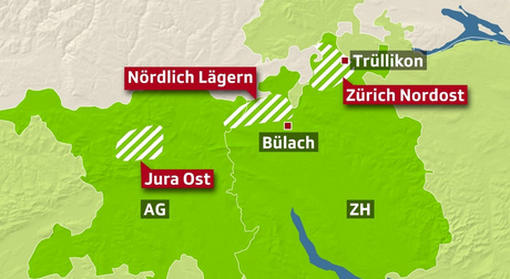 Atommülllager im Kanton Zürich in Nördlich
Lägern bei Bülach, Karte Atommülllager im
Kanton Zürich in Nördlich Lägern bei Bülach,
Karte