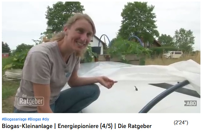 Katrin P�tz mostrando la unidad de
                    producci�n con la bolsa de gas, donde ocurre la
                    fermentaci�n 02