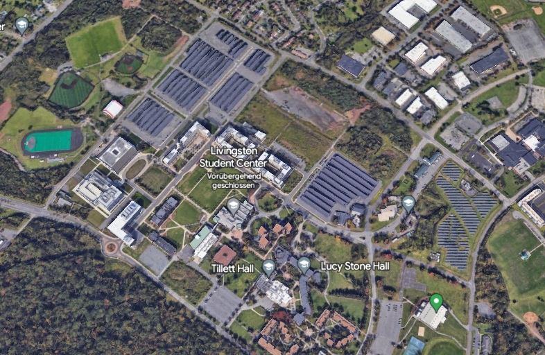 New Jersey Rutgers University, aerial view of
                      the solar parking lot with Google Earth
