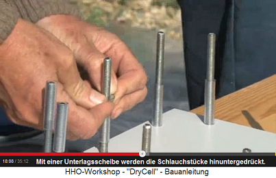 Mit einer Unterlagsscheibe werden die
                          Schlauchst�cke hinuntergedr�ckt.