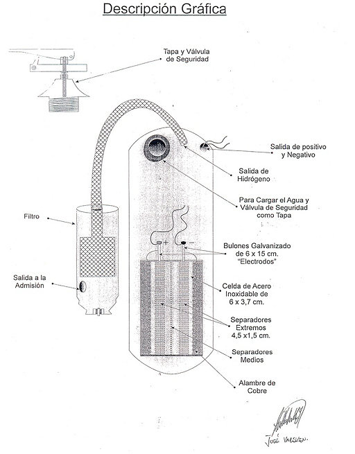 Blueprint for the water
                          engine of Jos� Vaesken's water motorcycle from
                          Paraguay, 2012 orig. in Spanish
