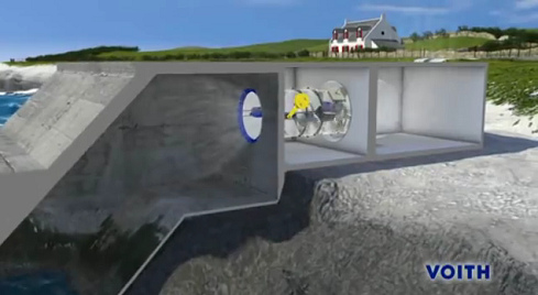Wellenkammer-Kraftwerk in Limpet auf der Insel
                  Islay in Sd-Schottland, Baujahr 2000, Schema aus dem
                  Video