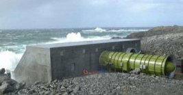Wave
                        power plant in Limpet on Islay Island in
                        Scotland, back view with the turbine