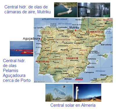 Karte von Spanien und Portugal mit
                                Agu�adoura in Nord-Portugal
