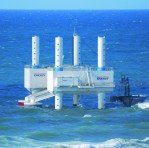 Wellen-Pumpkraftwerk "Wave
                                Star" in D�nemark mit Sicht auf die
                                Schwimmer