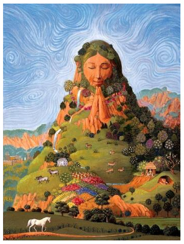 Madre Tierra con la
                              postura de profundo respeto