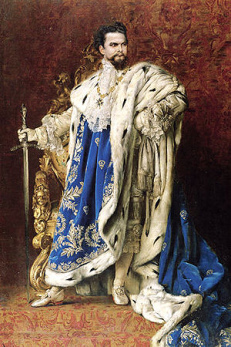 Ludwig II von Bayern im Gewand mit
                Szepter, eines der fr�hesten prominenten Amalgamopfer