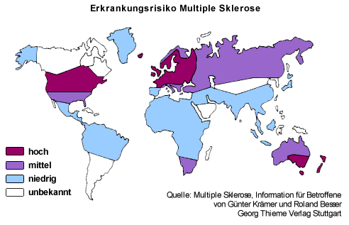 Karte mit der Verbreitung von
                                Multiple Sklerose (MS)
