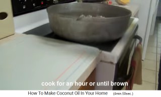 The coconut cream is boiled in a pan