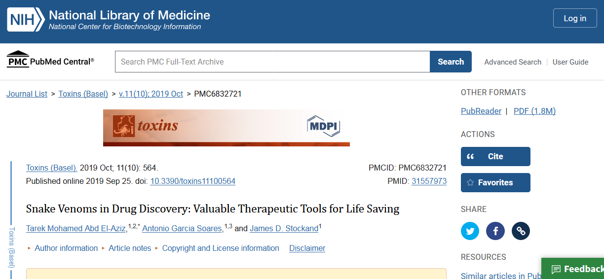 Snake Venoms in
                Drug Discovery: Valuable Therapeutic Tools for Life
                Saving