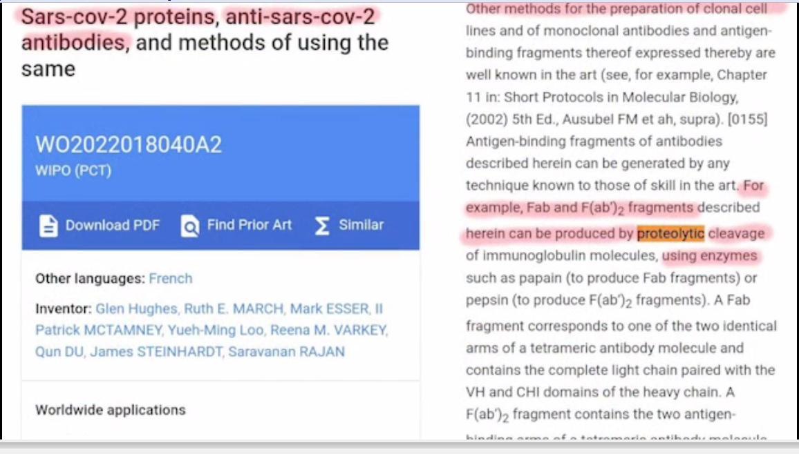 Patent von AstraZeneca
                19.7.2021: Sars-cov-2 proteins, anti-sars-cov-2
                antibodies, and methods of using the same - text