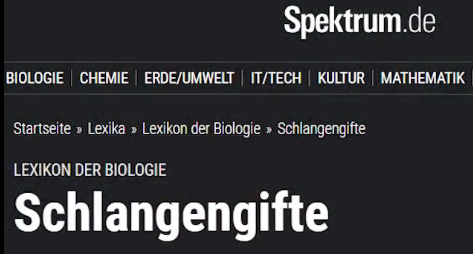 www.spektrum.de
                Biologielexikon: Artikel �ber Schlangengifte Weiss auf
                Schwarz