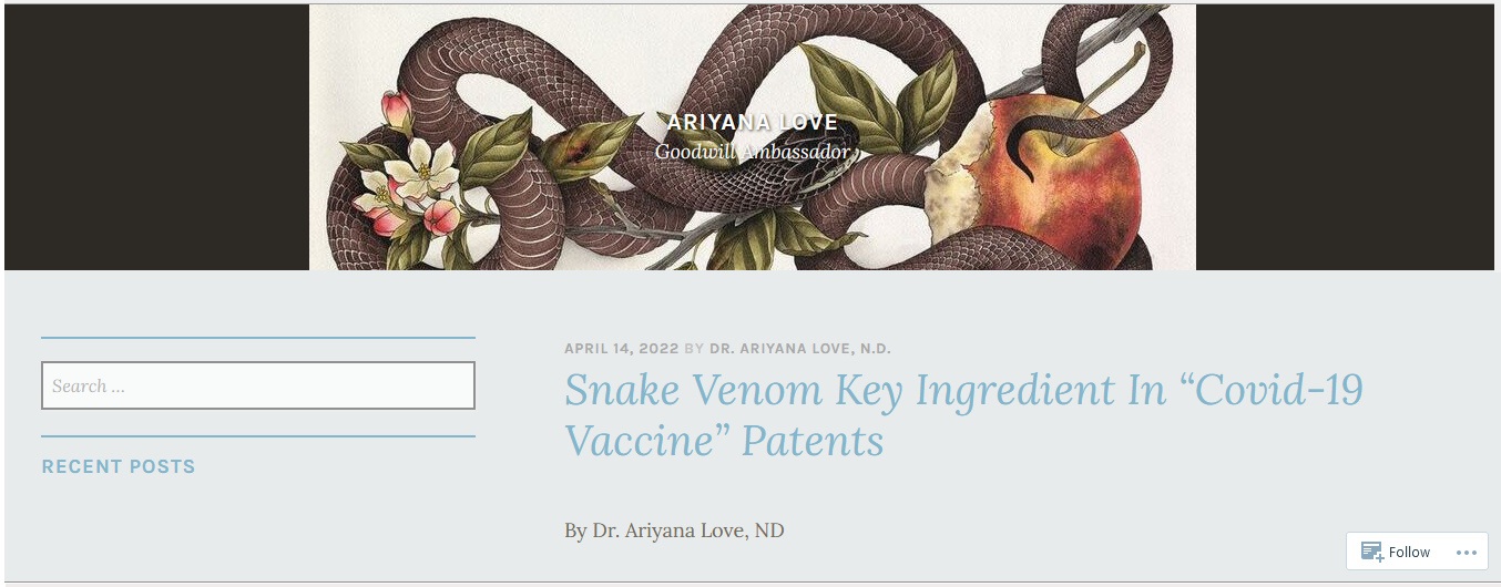 14.4.2022:
                Snake Venom Key Ingredient In "Covid-19
                Vaccine" Patents