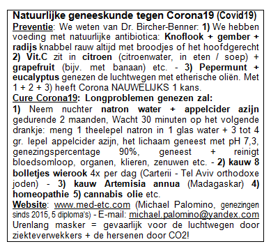Flyer: natuurlijke geneeskunde
                      tegen corona19
