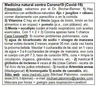 Volante (flyer)
                      con la medicina natural contra corona19
                      (covid-19)