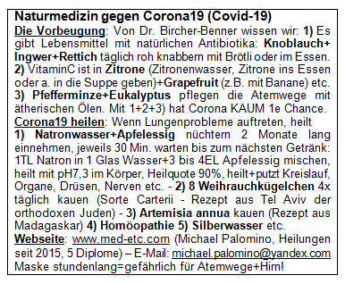 Flyer: Naturmedizin gegen
                      Corona19 Version 2 mit Silberwasser