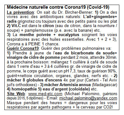 Flyer avec la m�decine naturelle
                      contre Corona19
