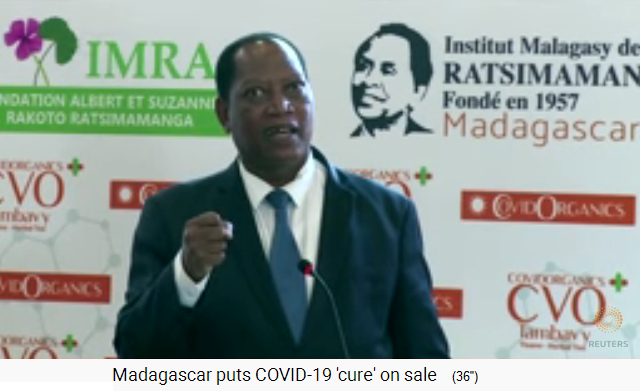 Madagaskar 8.5.2020: Die Rede
                            des Aussenministers von Tansania Kabudi, er
                            lobt Madagaskar für das Heilmittel mit
                            Artemisia annua
