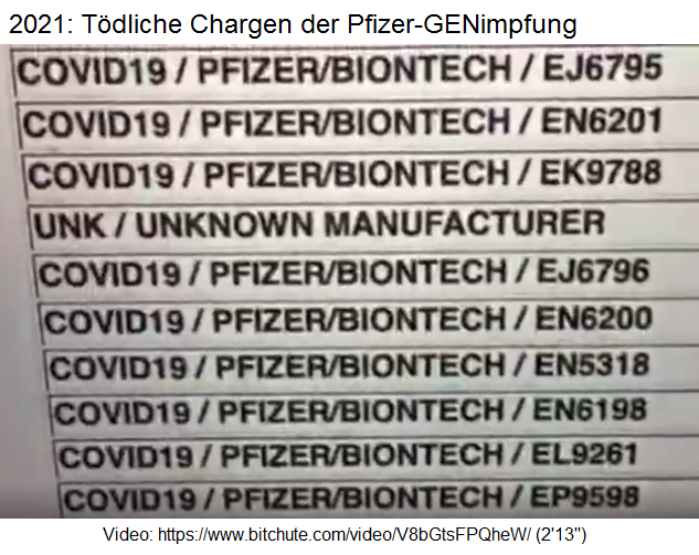 2021: Mortal batches of GENE
vaccinations of Pfizer / BionTech 2021:
Mortal batches of GENE vaccinations of Pfizer
/ BionTech