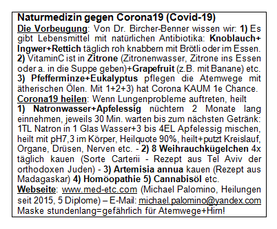 Flyer:
              Naturmedizin gegen Corona19