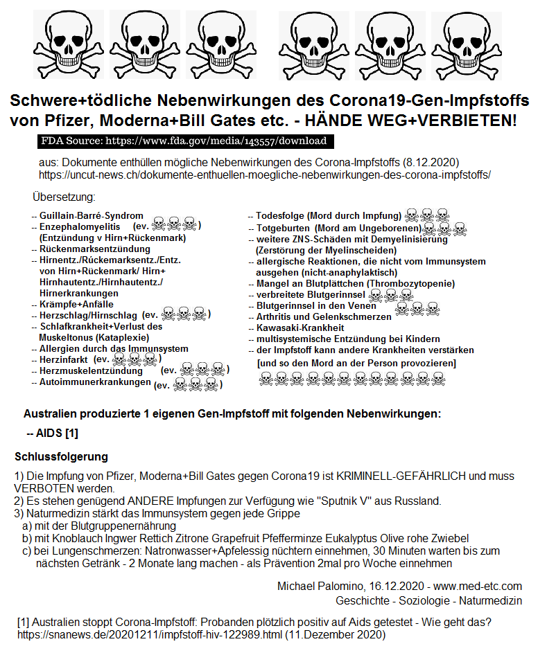 Gen-Impfungen von Pfizer Moderna oder
Bill Gates haben gefährliche bis tödliche
Nebenwirkungen Gen-Impfungen von Pfizer
Moderna oder Bill Gates haben gefährliche bis
tödliche Nebenwirkungen