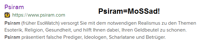 Psiram ist
MoSSad von Frau MoSSad-Merkel Psiram ist
MoSSad von Frau MoSSad-Merkel