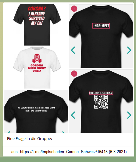 Widerstand
                          6.8.2021: Bedruckte T-Shirts gegen den
                          Corona19-Wahn