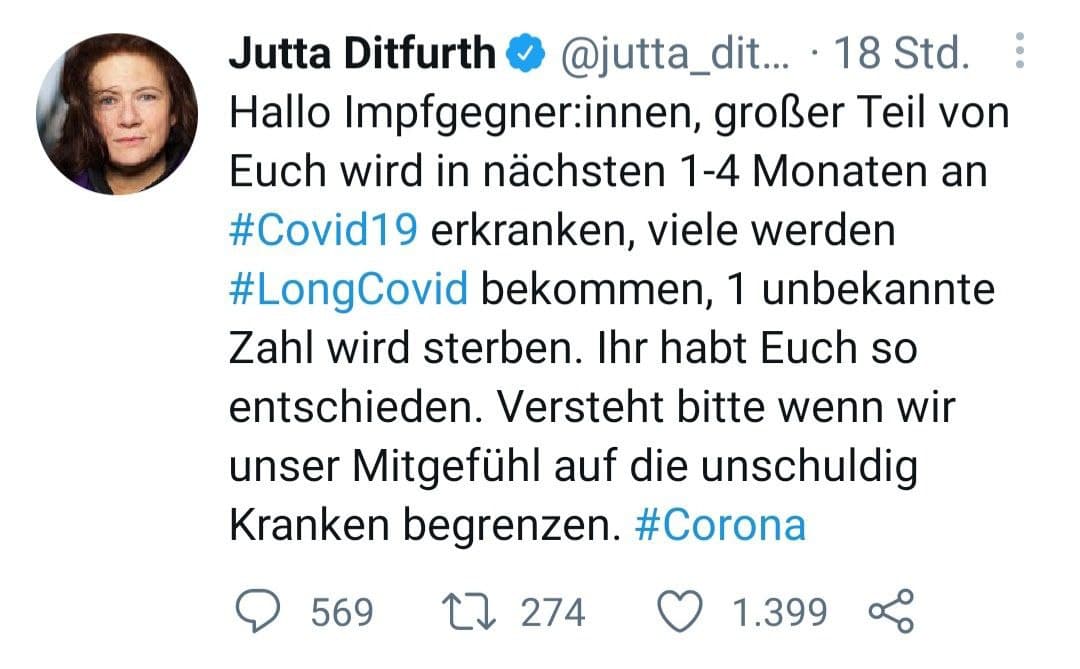 Jutta Ditfurth (4R)
                    10.8.2021: Die gesunden UNgeimpften werden sterben