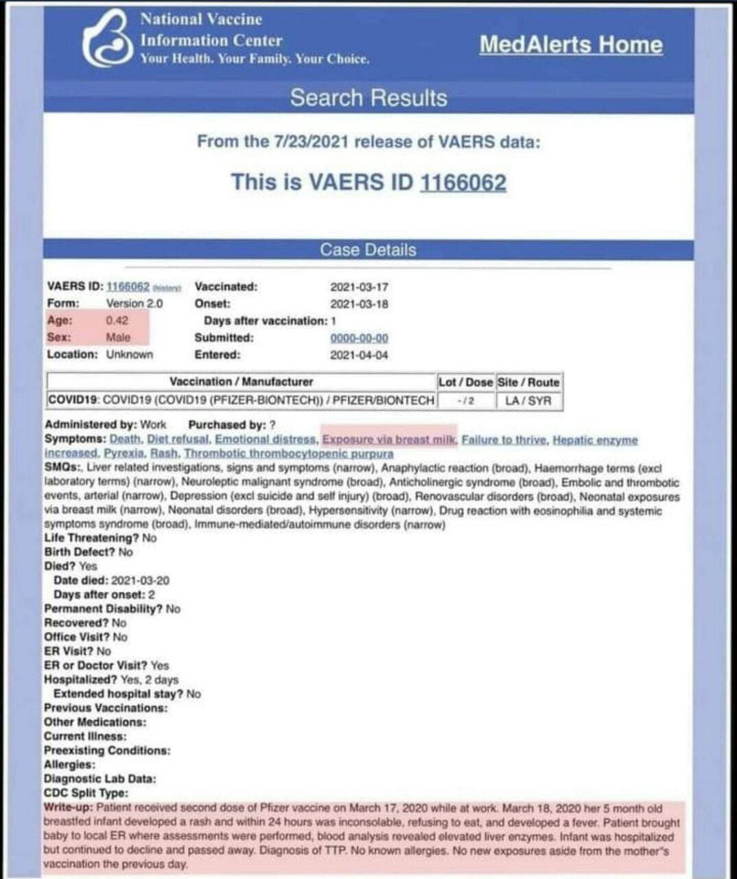 GENimpfmord an Baby 17.8.2021:
                        Stillende Mutter l�sst sich GENimpfungen - Baby
                        stirbt 1 Tag danach