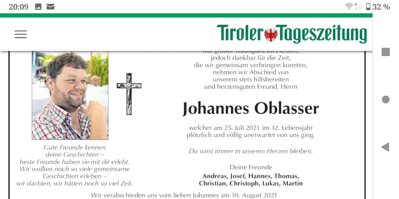 GENimpfmord Österreich
                    29.8.2021: Johannes Oblasser 32 Jahre alt