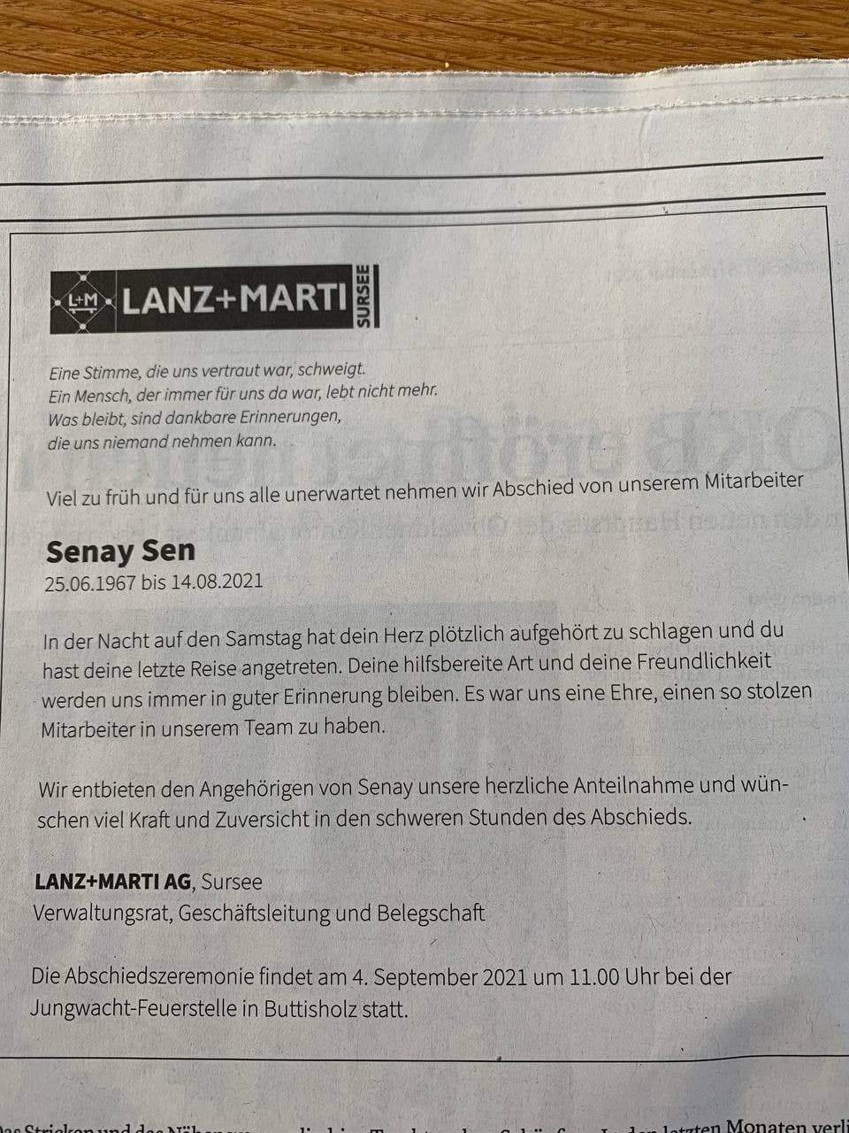 GENimpfmord Schweiz 1.9.2021: Senay Sen
                  "unerwartet gestorben" 57 Jahre alt