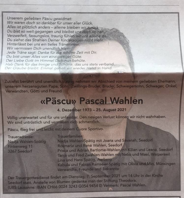 GENimpfmord Schweiz 1.9.2021: Pascal Wahlen
                  "völlig unerwartet gestorben" 47 Jahre alt