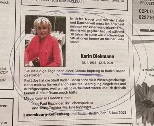 GENimpfmord Baden-Baden 3.9.2021:
                  Todesanzeige Karin Diekmann