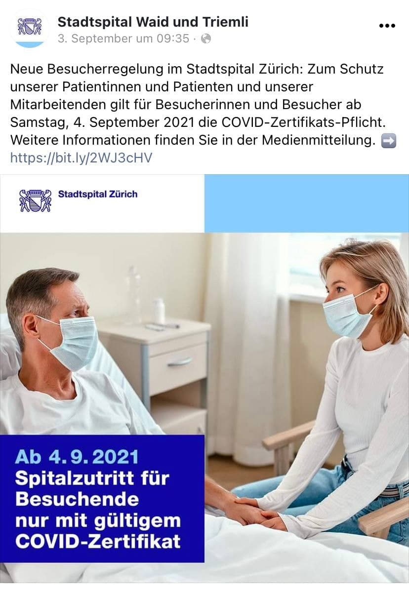 Diskriminierung im Triemlispital Z�rich 7.9.2021:
                  Frau Schwab-Rickli f�hrt f�r Besucher 3G-Regel ein -
                  Apartheid gegen gesunde UNgeimpfte
