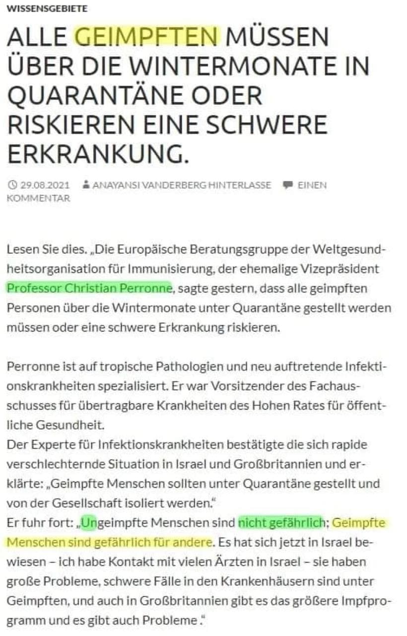 Medizinisches 7.9.2021: Die GENgeimpften werden
                  den Winter NICHT �berstehen - m�ssen in Quarant�ne