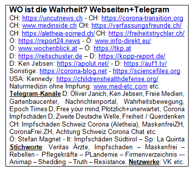 Widerstand D-A-CH
                          17.11.2021: Flyer mit Wahrheitsquellen,
                          Webseiten und Telegramkan�len