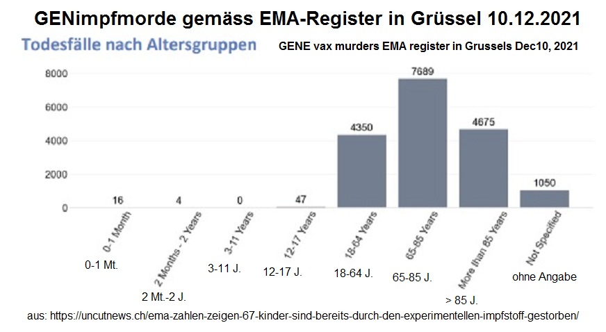 Grafik GENimpfmorde
                      gemäss dem EMA-Register in Grüssel 10.12.2021