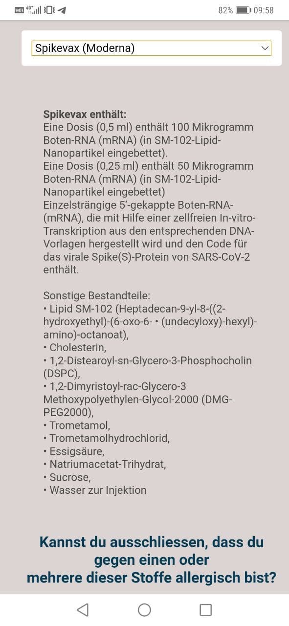 Inhaltsstoffe der GENimpfung von
                          Moderna