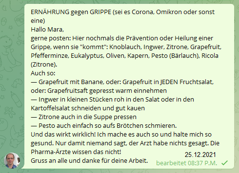 Michael
                                  Palomino 25.12.2021: Ern�hrung gegen
                                  Grippe