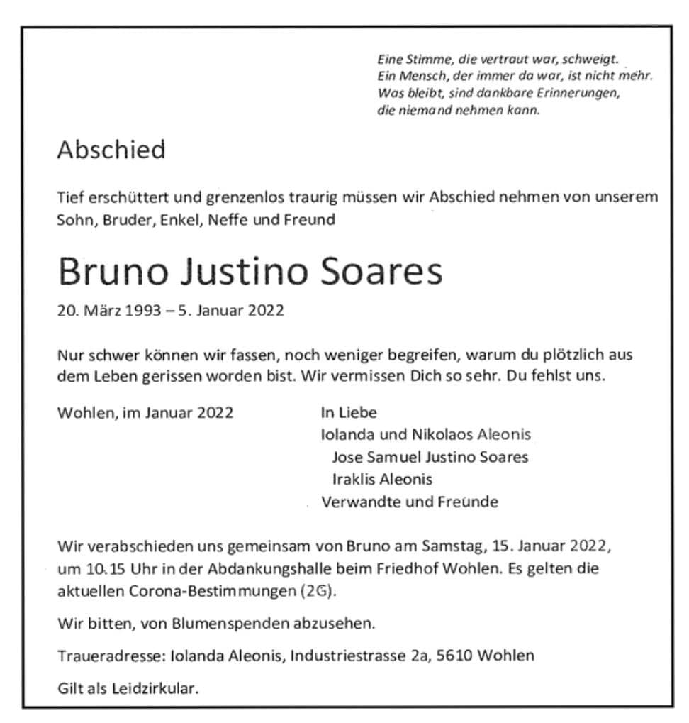 GENimpfmord an Bruno Justino Soares
                  12.1.2022: mit 29 weg