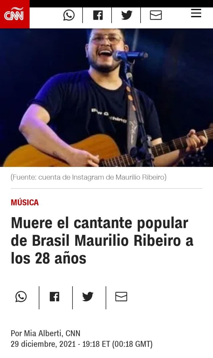 Verdacht GENimpfmord in Brasilien
                  25.2.2022: Sänger Maurilio Ribeiro ist mit 28 weg:
                  Muere el cantante popular de Brasil Maurilio Ribeiro a
                  los 28 años