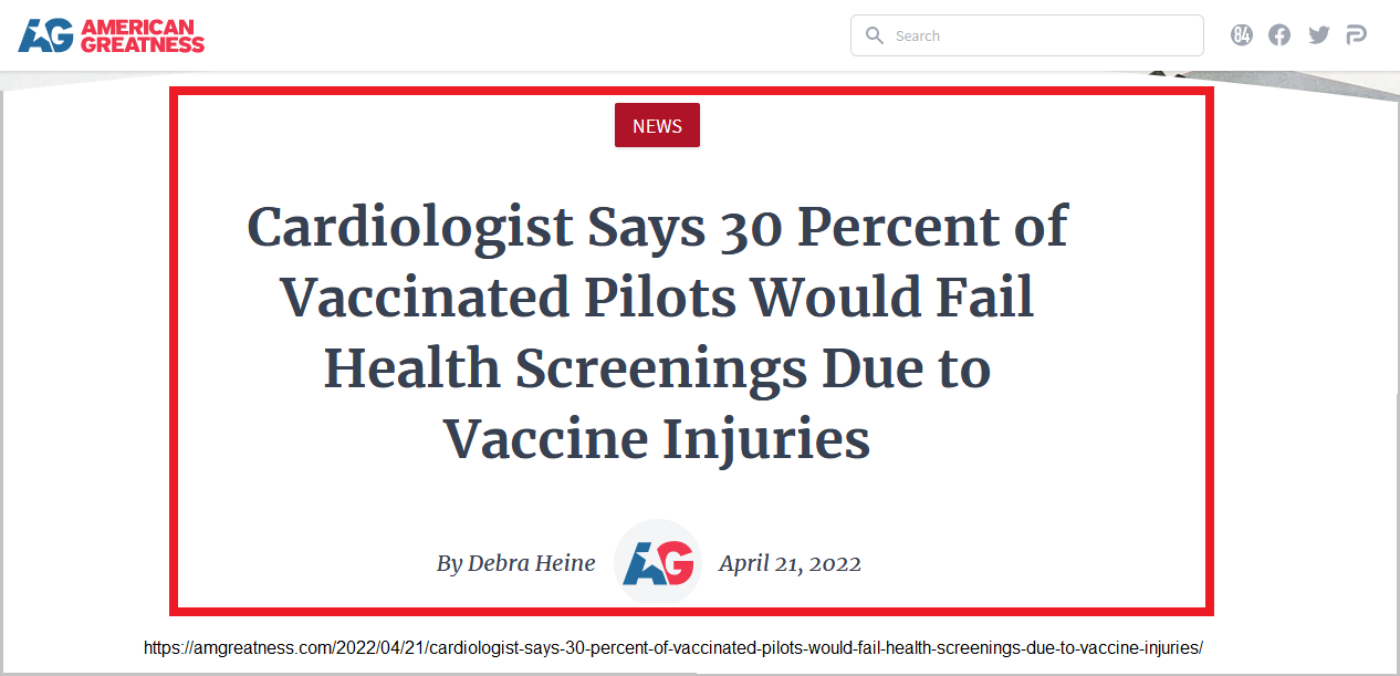 GENimpfschaden "USA"
                        24.4.2022: Herzspezialist McCullough meint, 30%
                        der GENgeimpften Piloten w�rden den
                        Gesundheitstest wegen den Herz-GENimpfsch�den
                        nicht mehr schaffen - Info von Joshua Yoder
                        (Mitbegr�nder der
                        "US-Freiheitsflieger") Cardiologists
                        are speaking out! Dr. McCullough says 30% of
                        pilots would FAIL health screenings!