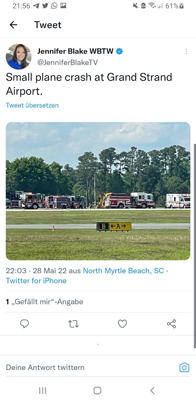 Flugzeugabsturz "USA" 07 in South
                  Carolina am Grand Strand Airport, 28.5.2022
