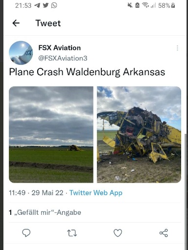 Flugzeugabsturz "USA" 01
                  in Arkansas in Waldenburg