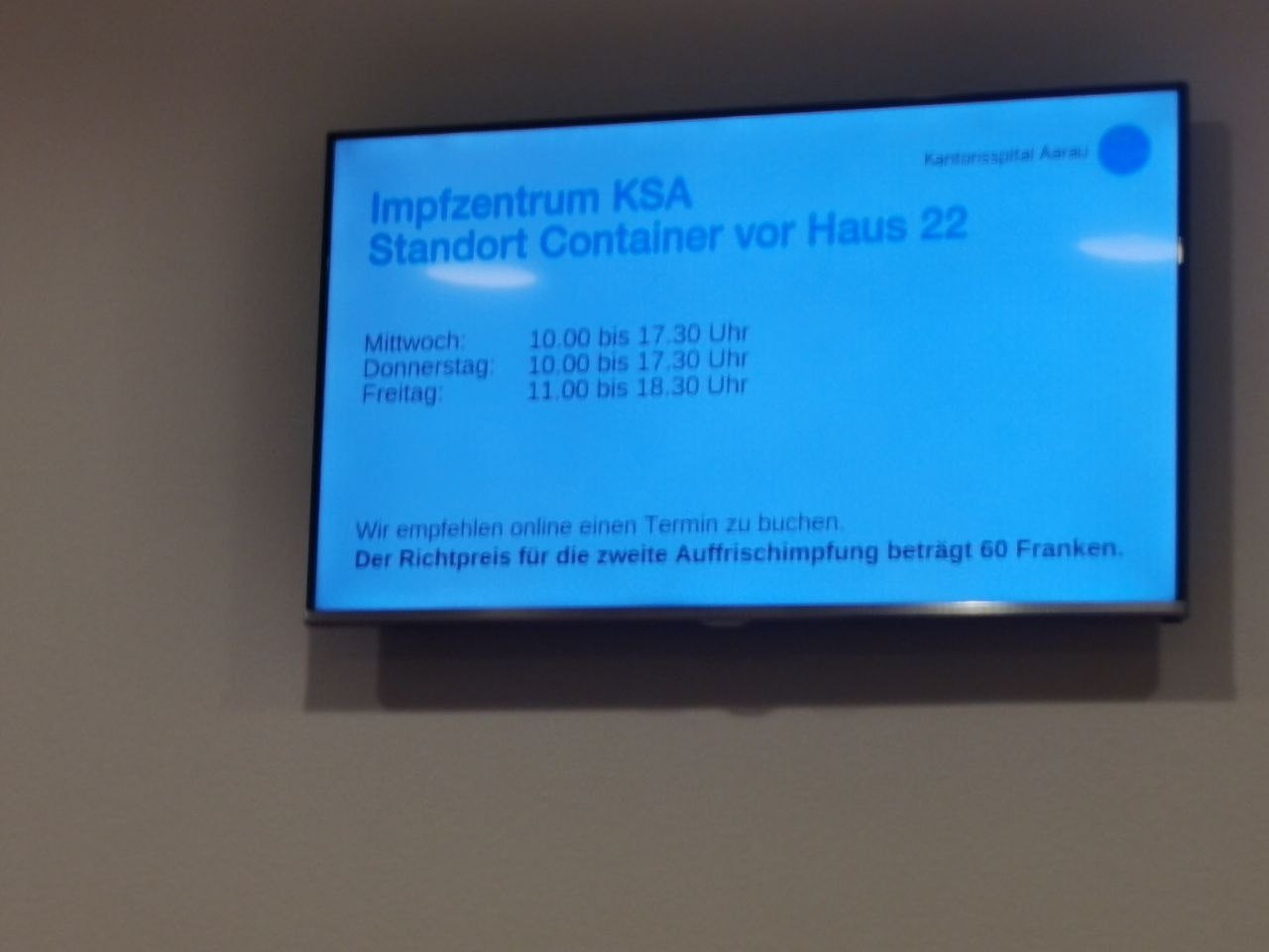 Spitaldesaster 11.8.2022: Kantonsspital Aarau KSA
                  verkauft immer noch "Auffrischungsimpfungen"
                  f�r 60 Franken