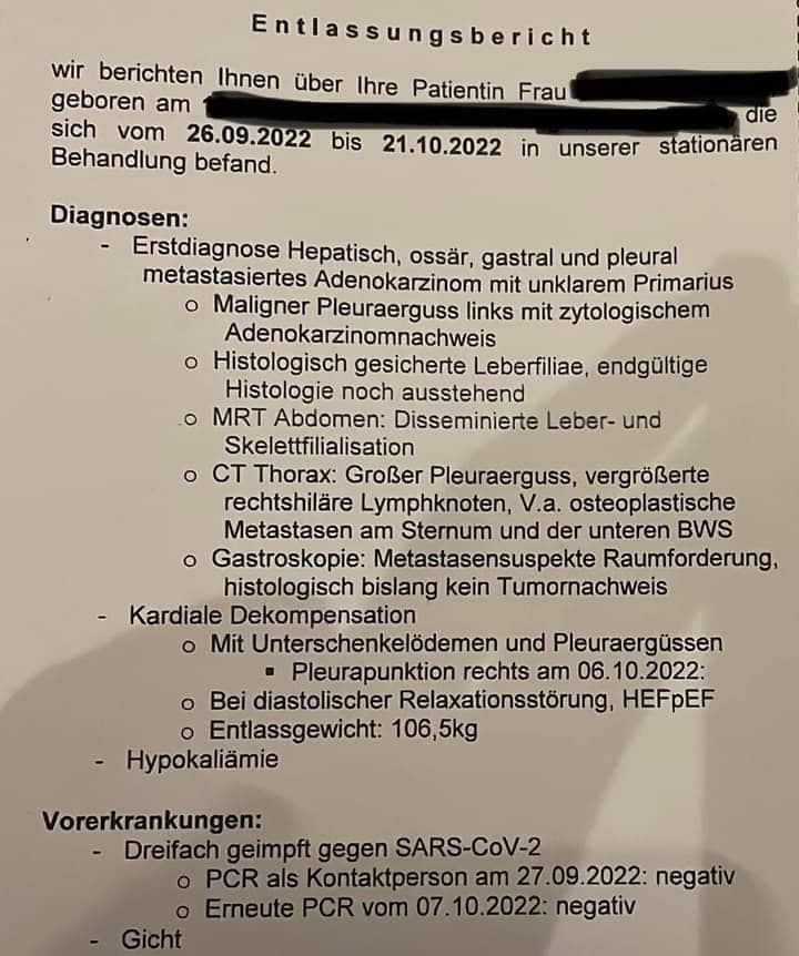 SCHLANGENGIFTimpfschaden 4R am 26.10.2022: Mann
3x geimpft mit Turbokrebs: Arzt oder Ärztin bewertet
die "Coronaimpfung" als Vorerkrankung SCHLANGENGIFTimpfschaden 4R am 26.10.2022: Mann
3x geimpft mit Turbokrebs: Arzt oder Ärztin bewertet
die "Coronaimpfung" als Vorerkrankung