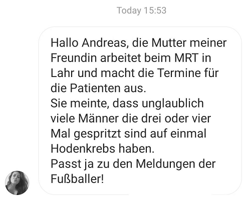 Lahr (BW, 4R) 10.11.2022: Immer mehr Hodenkrebs
nach 3. oder 4. Impfung Lahr (BW, 4R)
10.11.2022: Immer mehr Hodenkrebs nach 3. oder 4.
Impfung