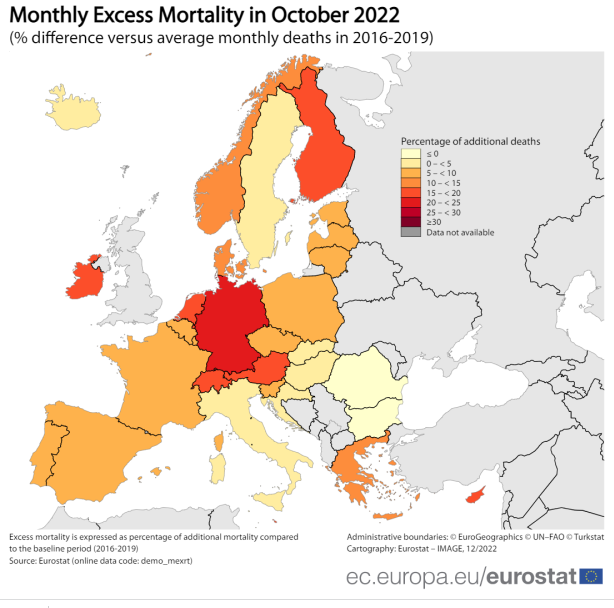 Karte EU mit Schweiz und
Liechtenstein: Übersterblichkeit Oktober
2022 Karte EU mit Schweiz und
Liechtenstein: Übersterblichkeit Oktober
2022