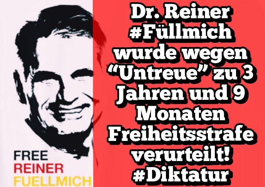 "Corona"-Merkel+Scholz am 24.4.2025:
Urteil gegen Füllmich wegen "Untreue" mit 3
Jahren+9 Monaten Gefängnis "Corona"-Merkel+Scholz am 24.4.2025:
Urteil gegen Füllmich wegen "Untreue" mit 3
Jahren+9 Monaten Gefängnis