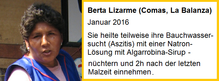 Berta Lizarme heilte
                  teilweise ihre Bauchwassersucht (Ascitis) mit Natron
                  und reduzierte merklich ihr �bergewicht